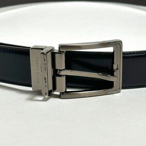 Perry Ellis Black Dress Belt - Men's Size 36/90 Silver Buckle Leather Y5AB